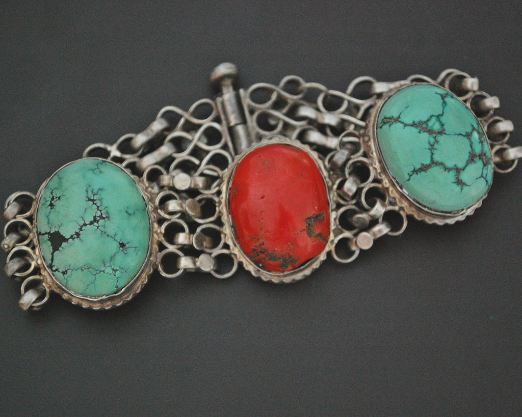 Ethnic Coral Turquoise Link Bracelet - SMALL