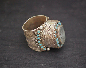 Antique Turkmen Ring with Turquoises - Size 9