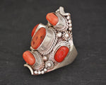 Large Nepali Coral Saddle Ring - Size 9