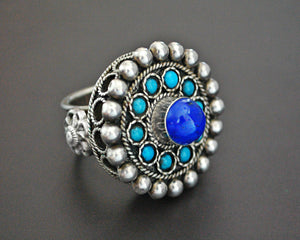 Bold Afghani Lapis Lazuli and Turquoise Ring - Size 9.5