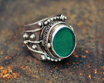 Ethnic Poison Ring with Aventurine - Size 6.5