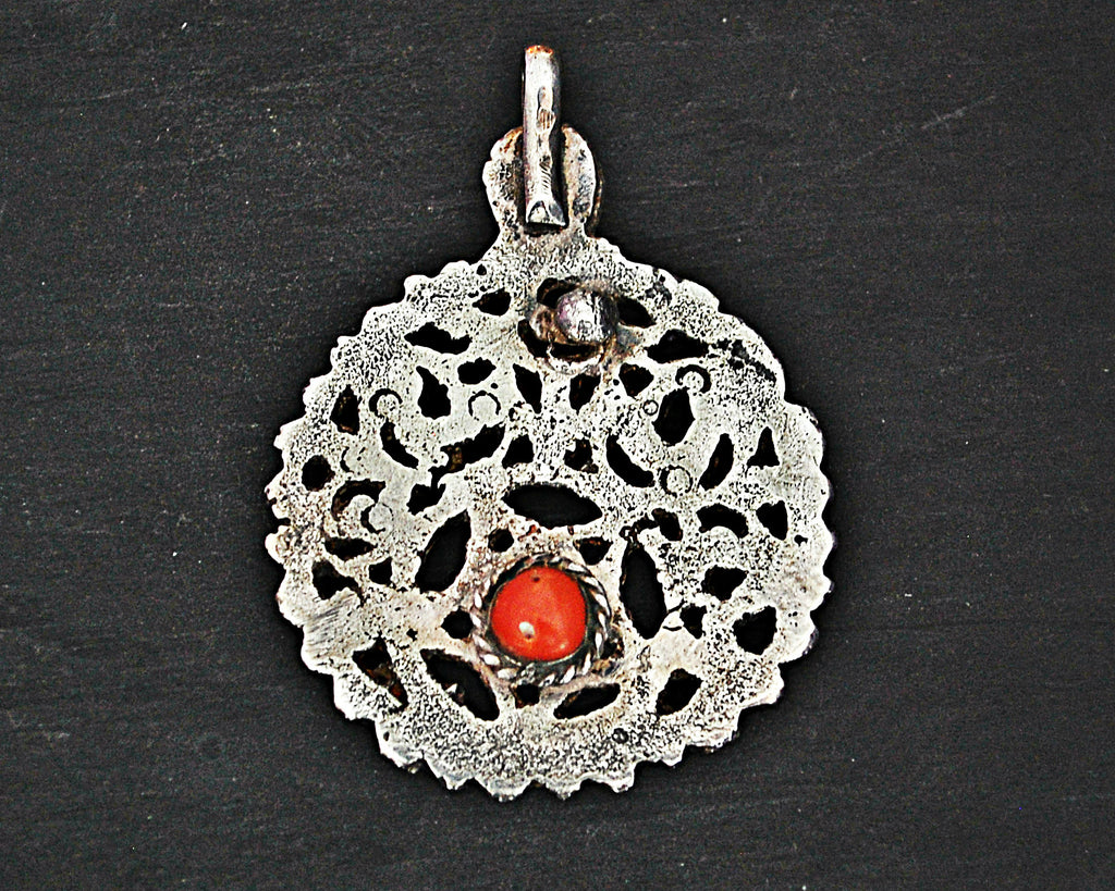 Antique Tunisian Hamsa Pendant with Coral