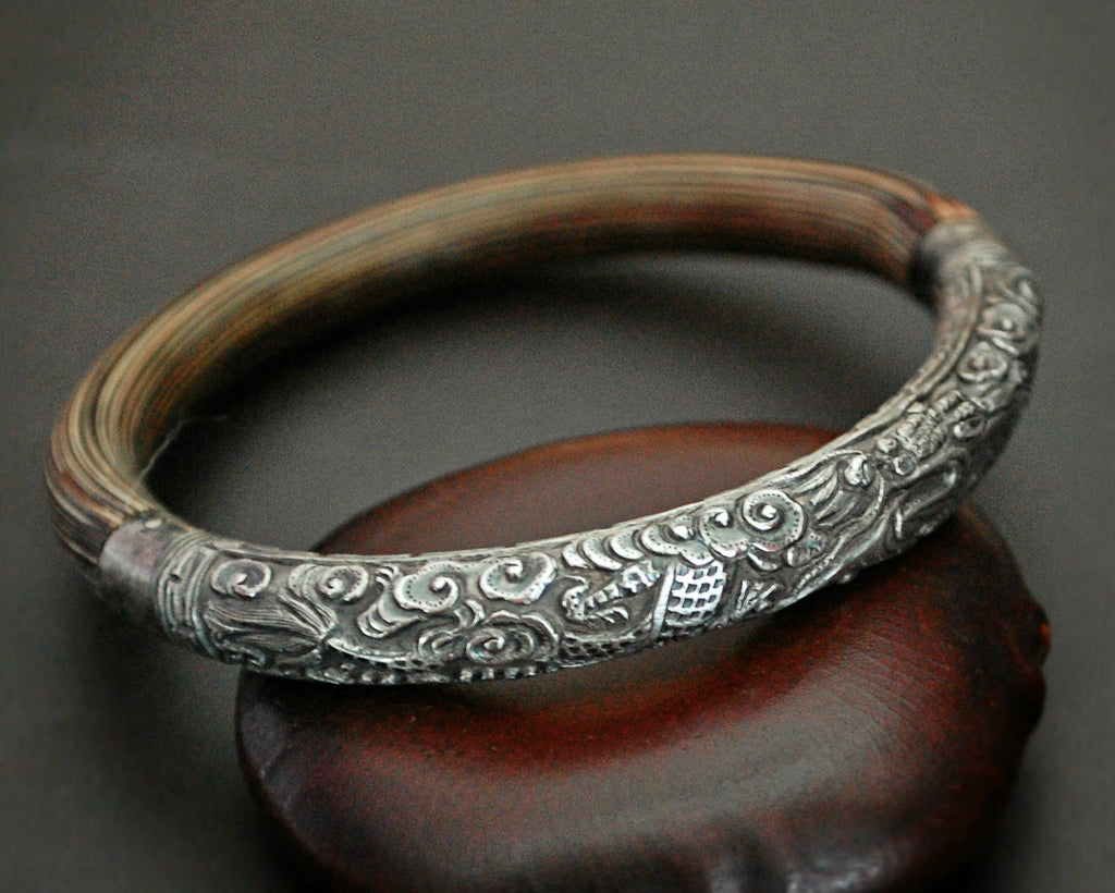 Antique Chinese Silver Bamboo Dragon Bracelet