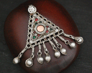 Antique Afghani Silver Pendant with Bell Tassels