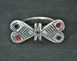 Saharan Tuareg Silver Ring with Enamel - Size 6.5