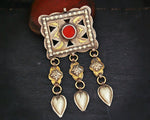 Antique Turkmen Pendant with Carnelian and Dangles