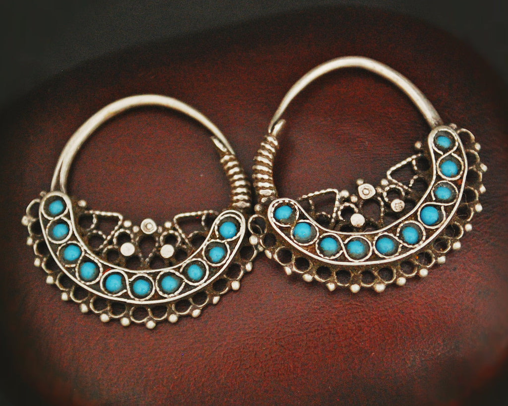 Antique Afghani Hoop Earrings with Turquoise