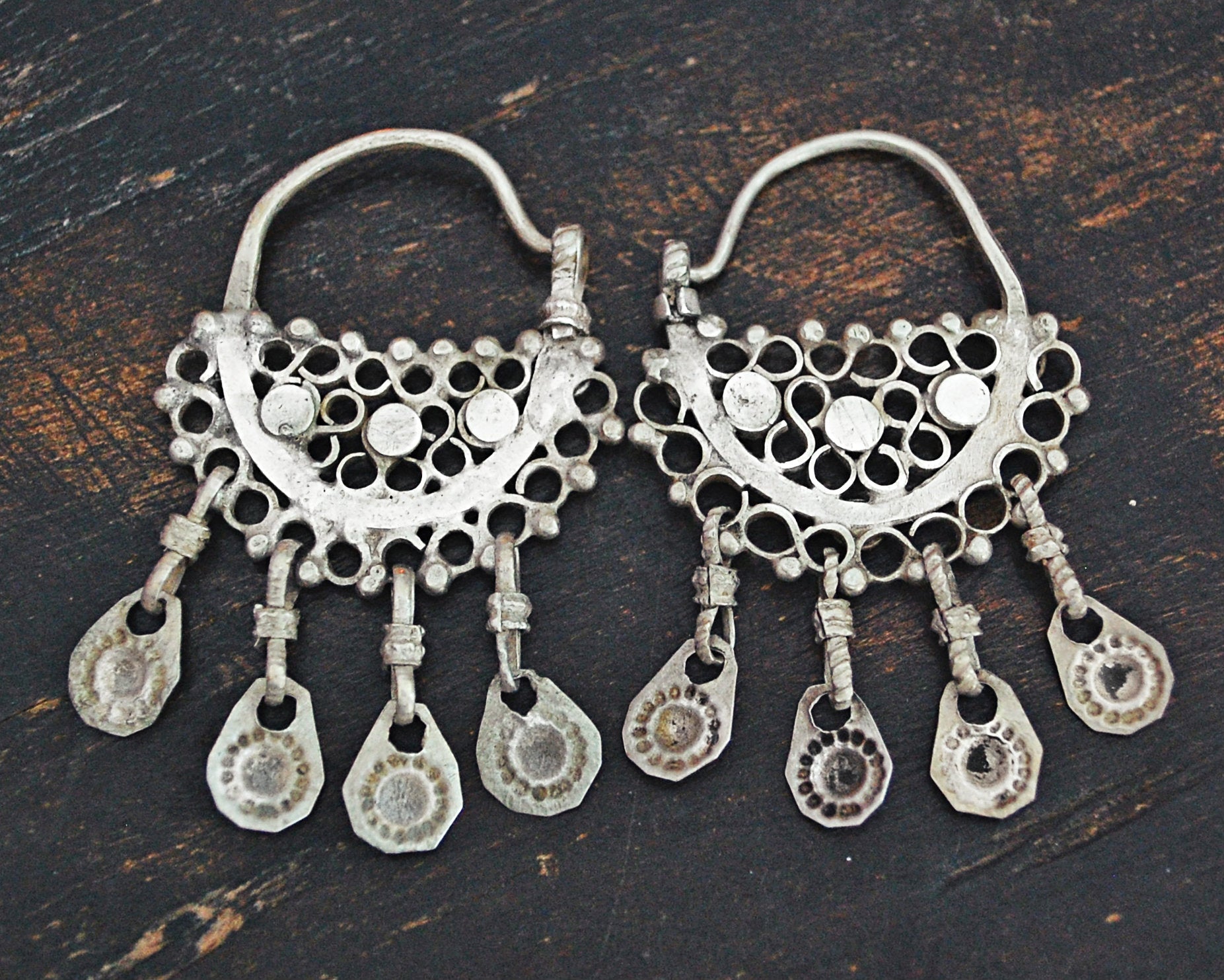 Antique Afghani Hoop Earrings with Tassels