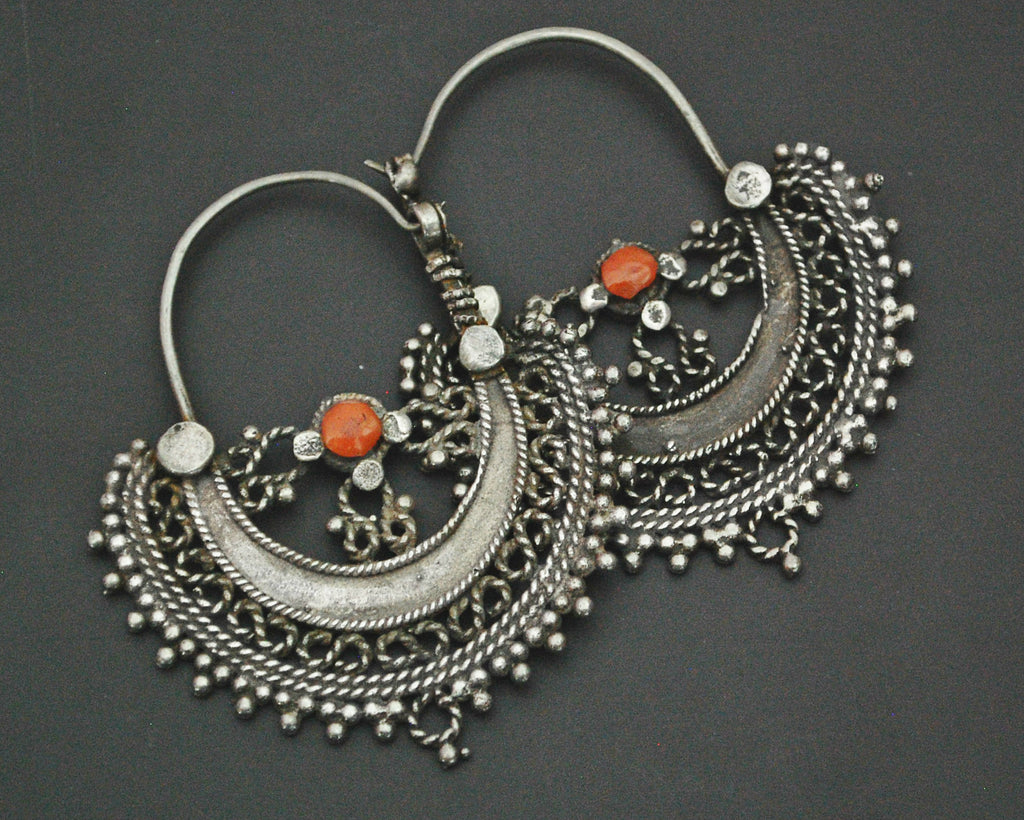 Old Afghani Coral Hoop Earrings