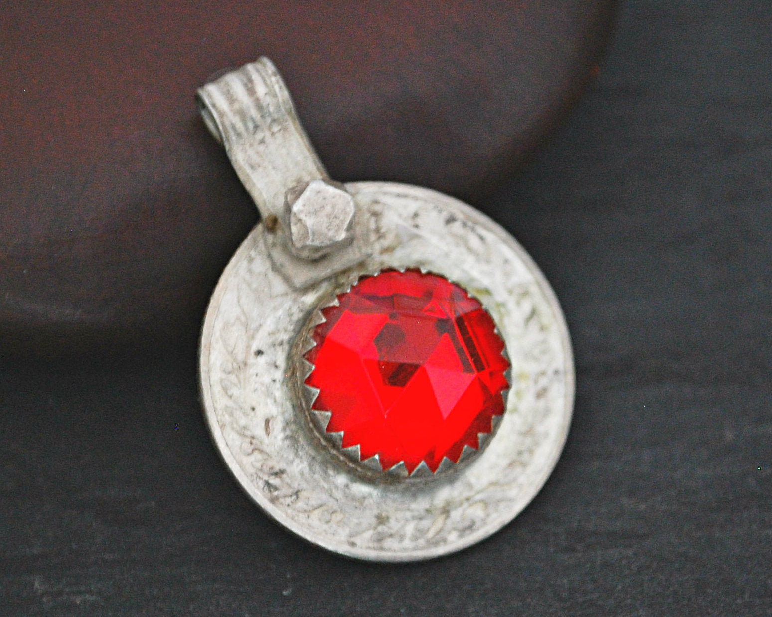 Berber Coin Pendant with Red Glass