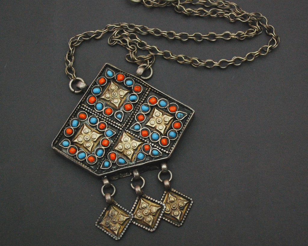 Uzbek Gilded Box Necklace with Dangles