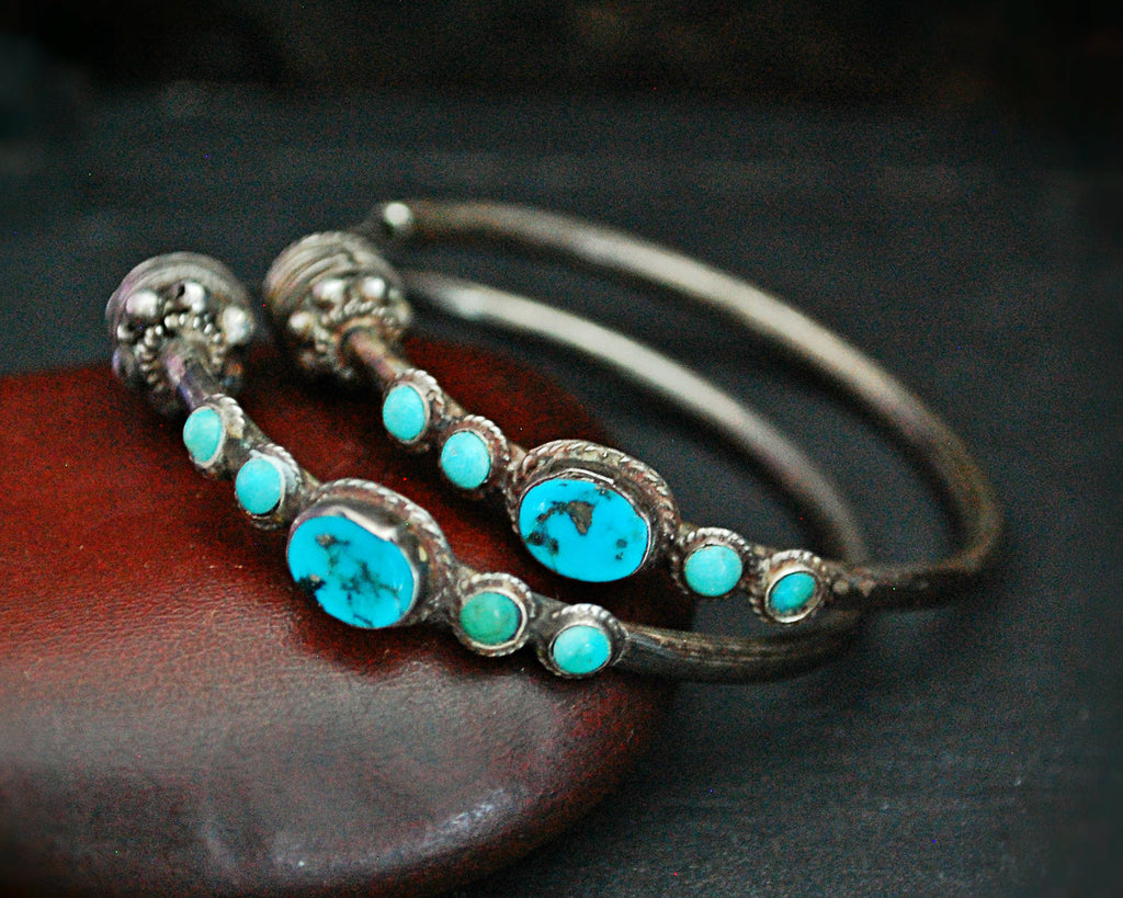 Ethnic Hoop Earrings with Turquoise - LARGE