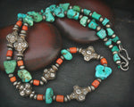 Antique Ladakh Coral Turquoise Necklace