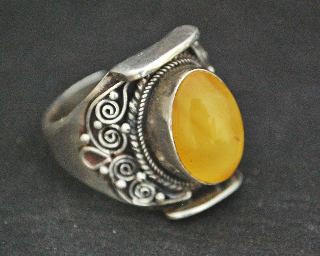 Nepali Amber Saddle Ring - Adjustable Size 7+