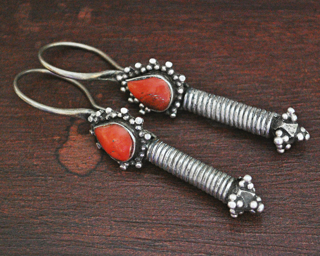 Antique Turkmen Coral Earrings