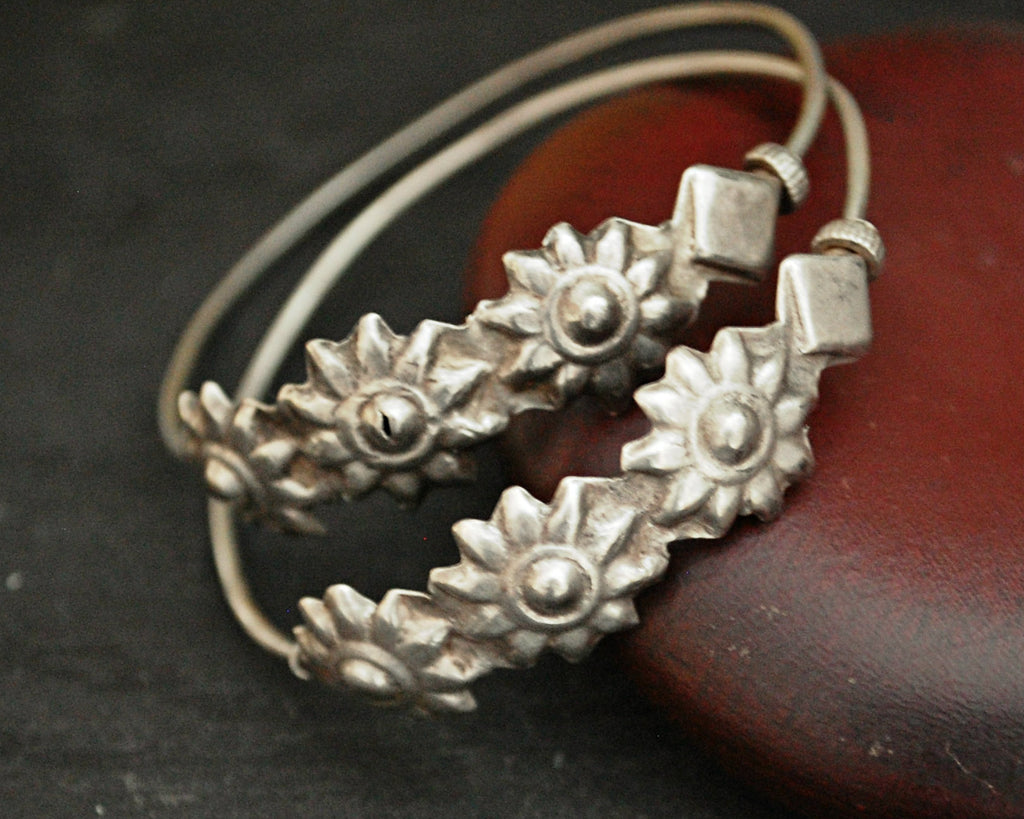 Antique Afghani Hoop Earrings with Flowers