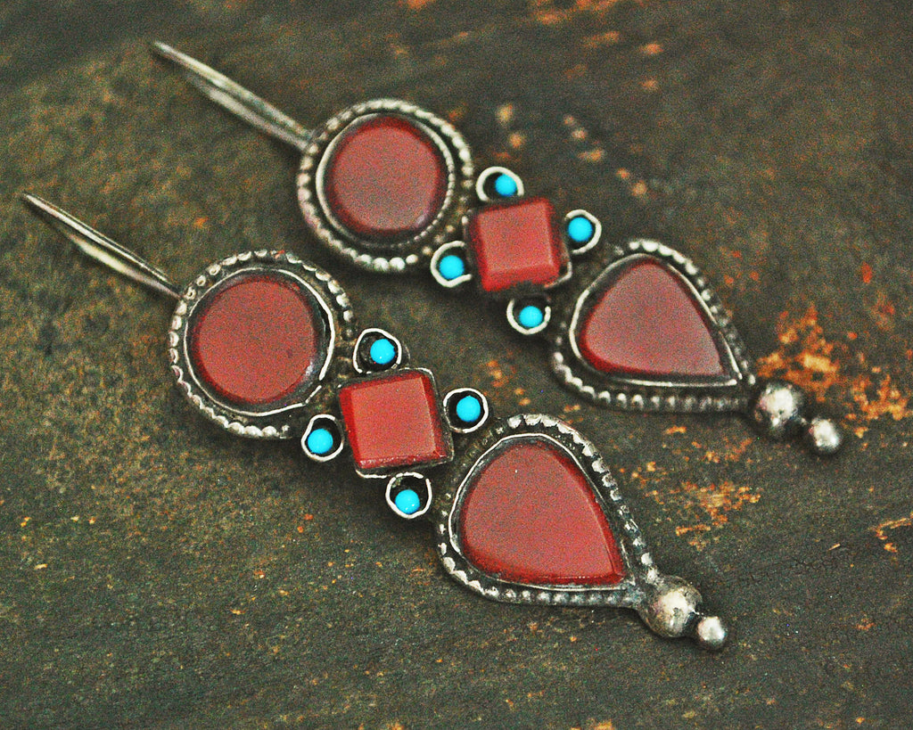 Afghani Carnelian and Turquoise Earrings