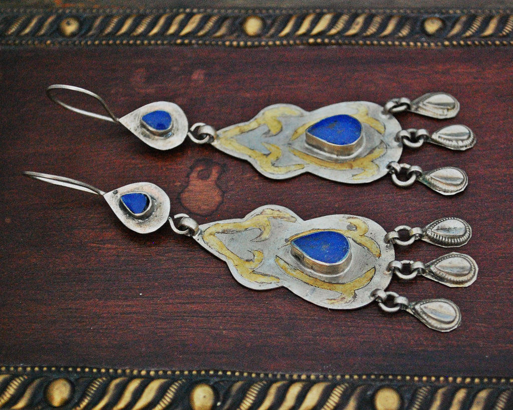 Vintage Turkmen Earrings with Lapis Lazuli