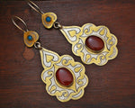 Vintage Turkmen Earrings with Carnelian and Turquoise