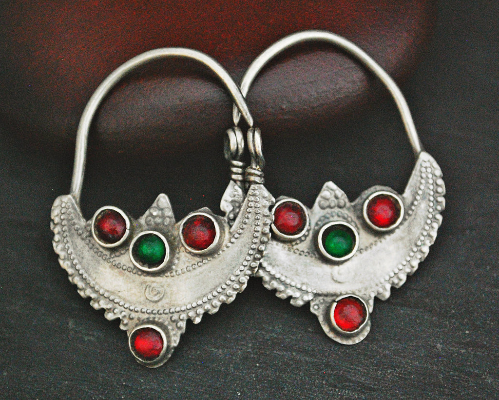 Antique Afghani Hoop Earrings with Glass