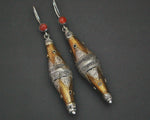 Kazakh Style Silver Gilded Earrings with Carnelian