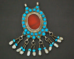 Afghani Carnelian Pendant with Turquoise and Pearls -