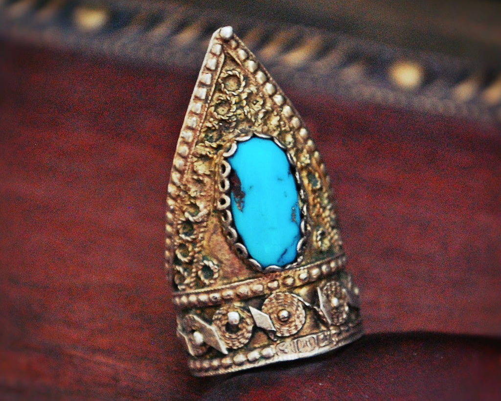 Gilded Yemeni Bedouin Ring with Turquoise - Size 6.5