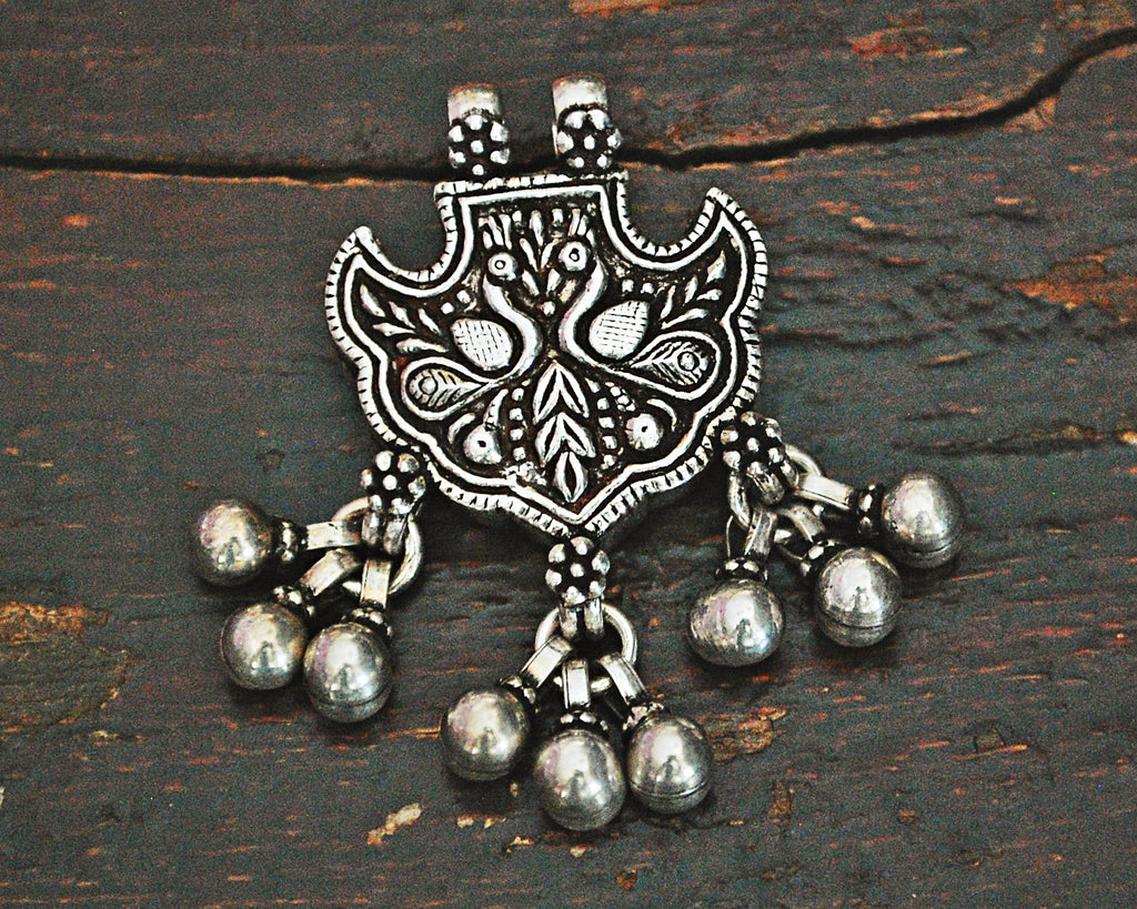 Rajasthani Silver Peacock Pendant with Bells