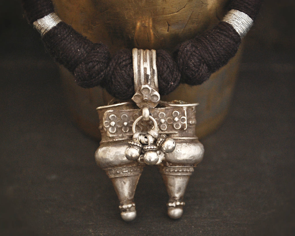 Tribal Gujarati Silver Necklace on Cotton Cord