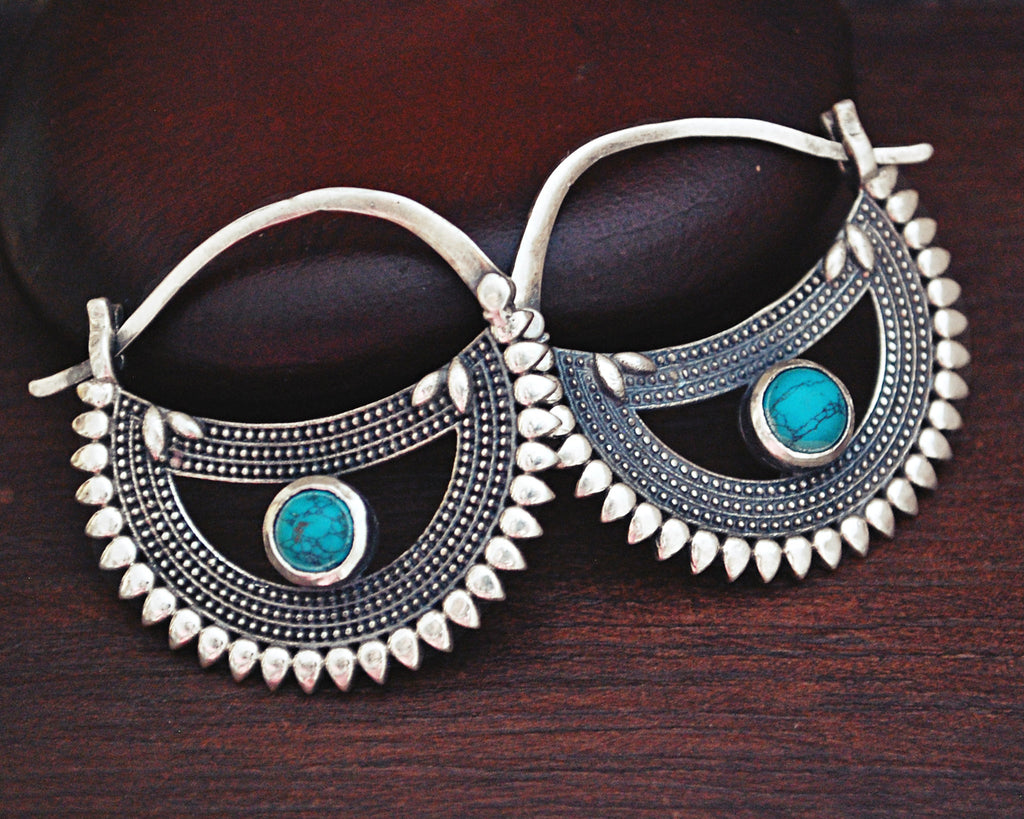 Ethnic Hoop Earrings with Turquoise