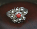 Old Croatian Filigree Coral Ring - Size 7