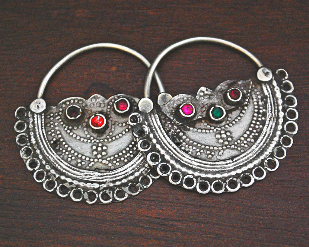 Antique Afghani Hoop Earrings with Glass