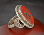 Afghani Carnelian Intaglio Ring with Crescent Moon - Size 7.5