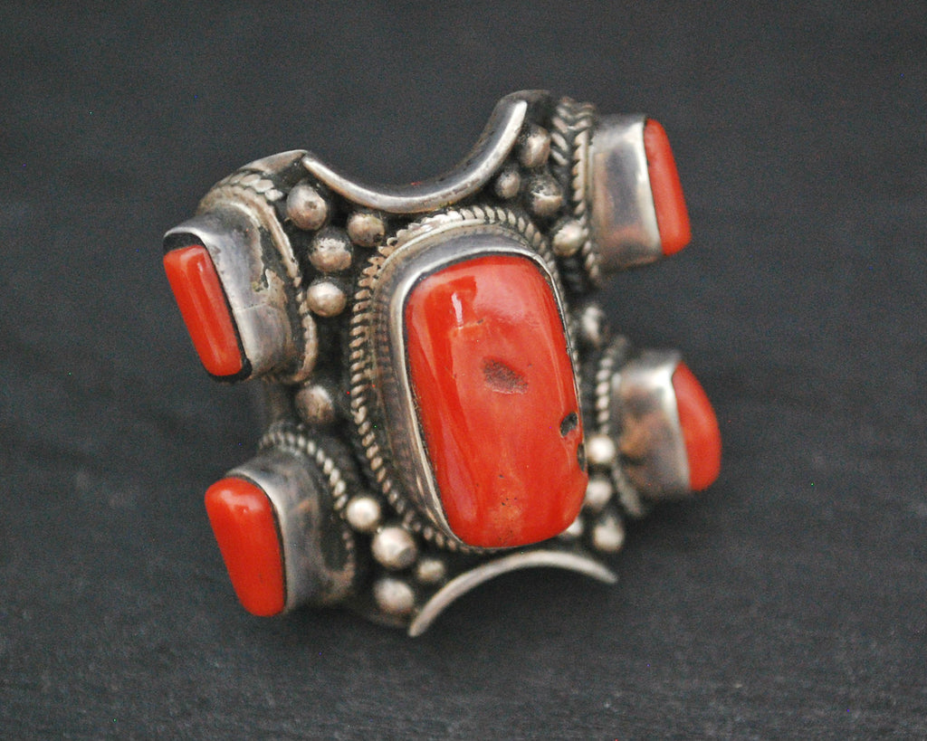 Bold Nepali Coral Ring - Size 9.5