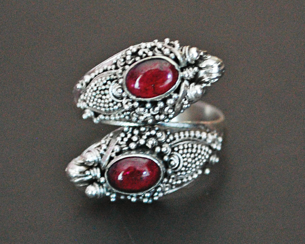 Double Dragon Garnet Ring from Bali - Size 7 / Adjustable