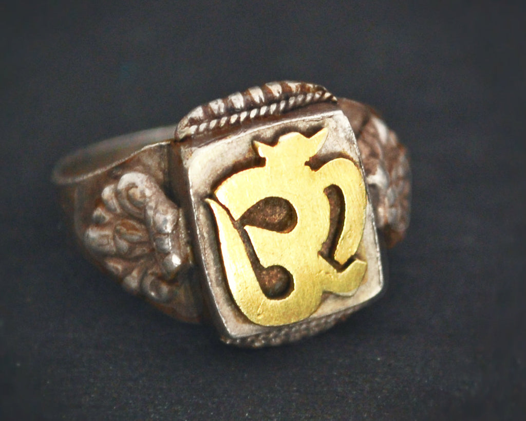 Gilded Om Ring from Nepal - Size 11.75