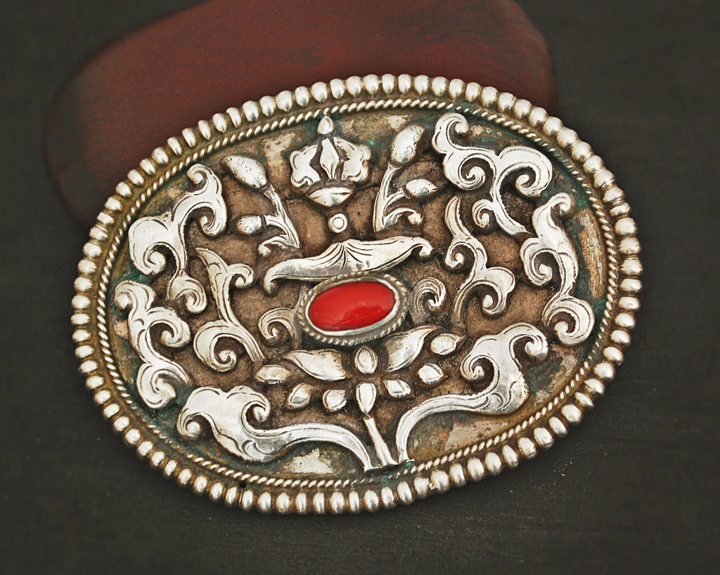 Tibetan Coral Repoussee  Belt Buckle