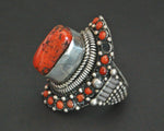 Bold Nepali Coral Saddle Ring - Size 8