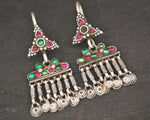 Afghani Earrings with Pink and Green Glass