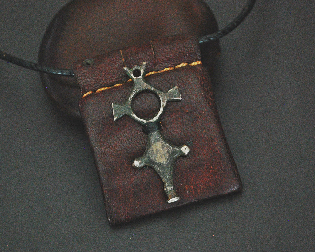 Tuareg Cross Leather Talisman Pendant on Cord