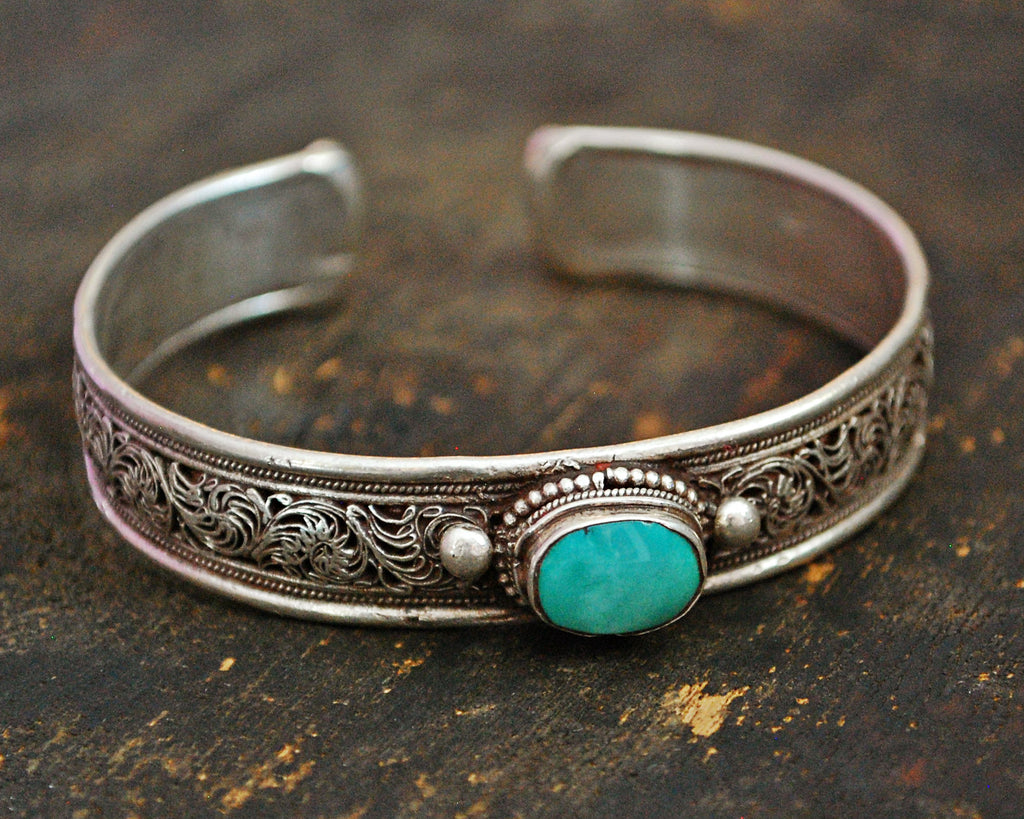 Nepali Turquoise Coral Filigree Cuff Bracelet