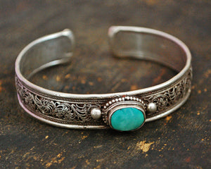 Nepali Turquoise Coral Filigree Cuff Bracelet