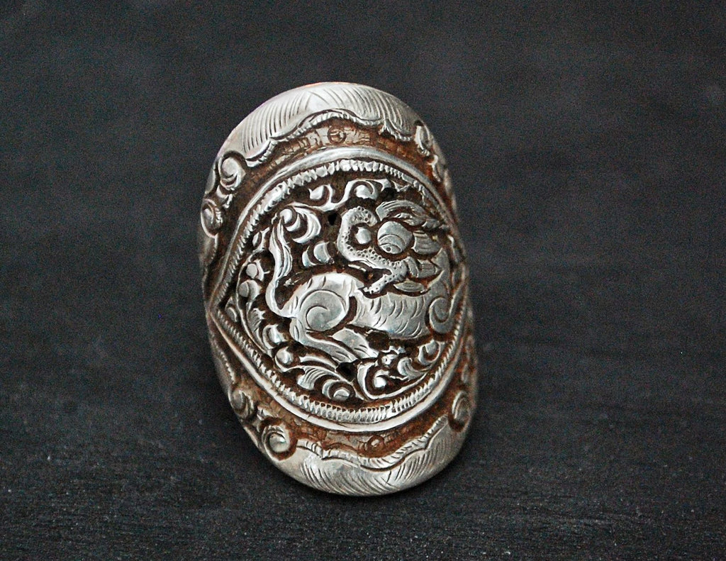 Tibetan Snow Lion Repoussée Ring - Size 6