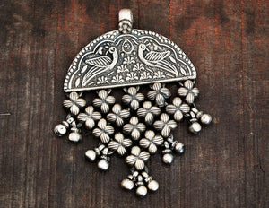 Rajasthani Silver Peacock Pendant with Bells