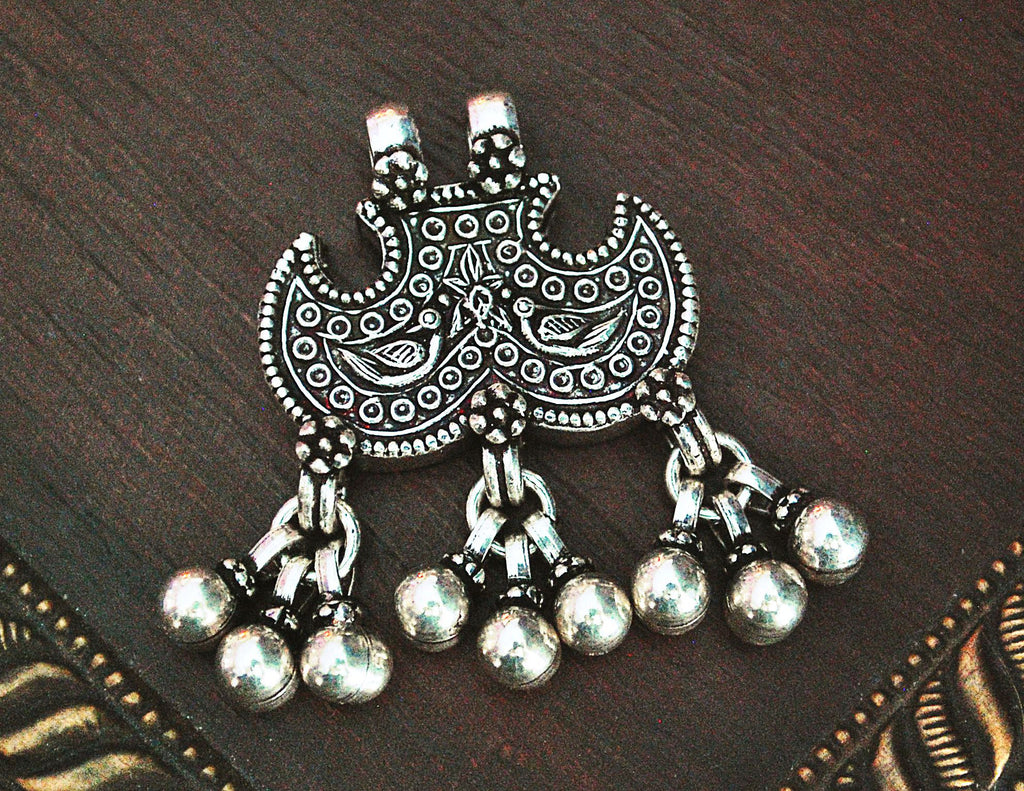 Rajasthani Silver Peacock Pendant with Bells