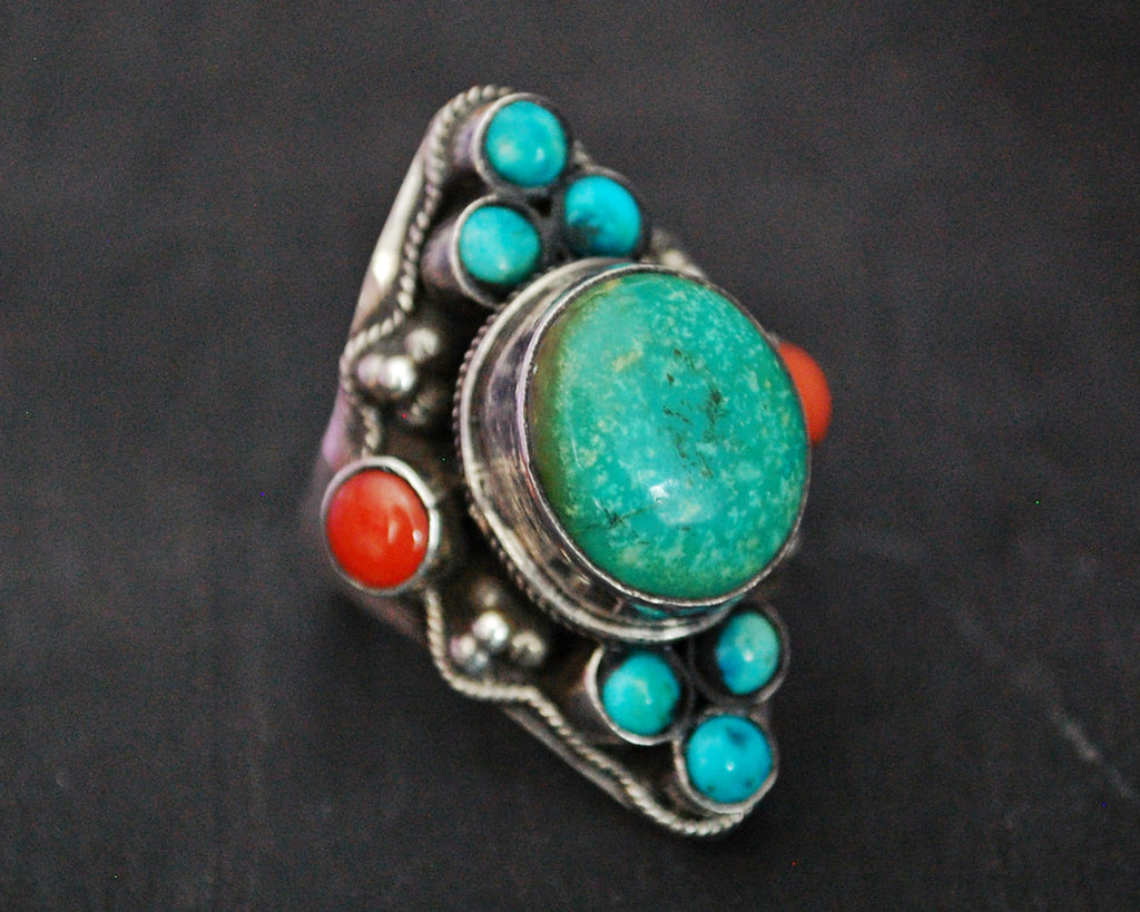 Substantial Nepali Turquoise Coral Ring - Size 8