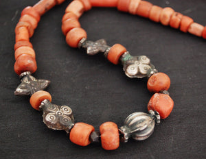 Old Coral Silver Beads Necklace from India