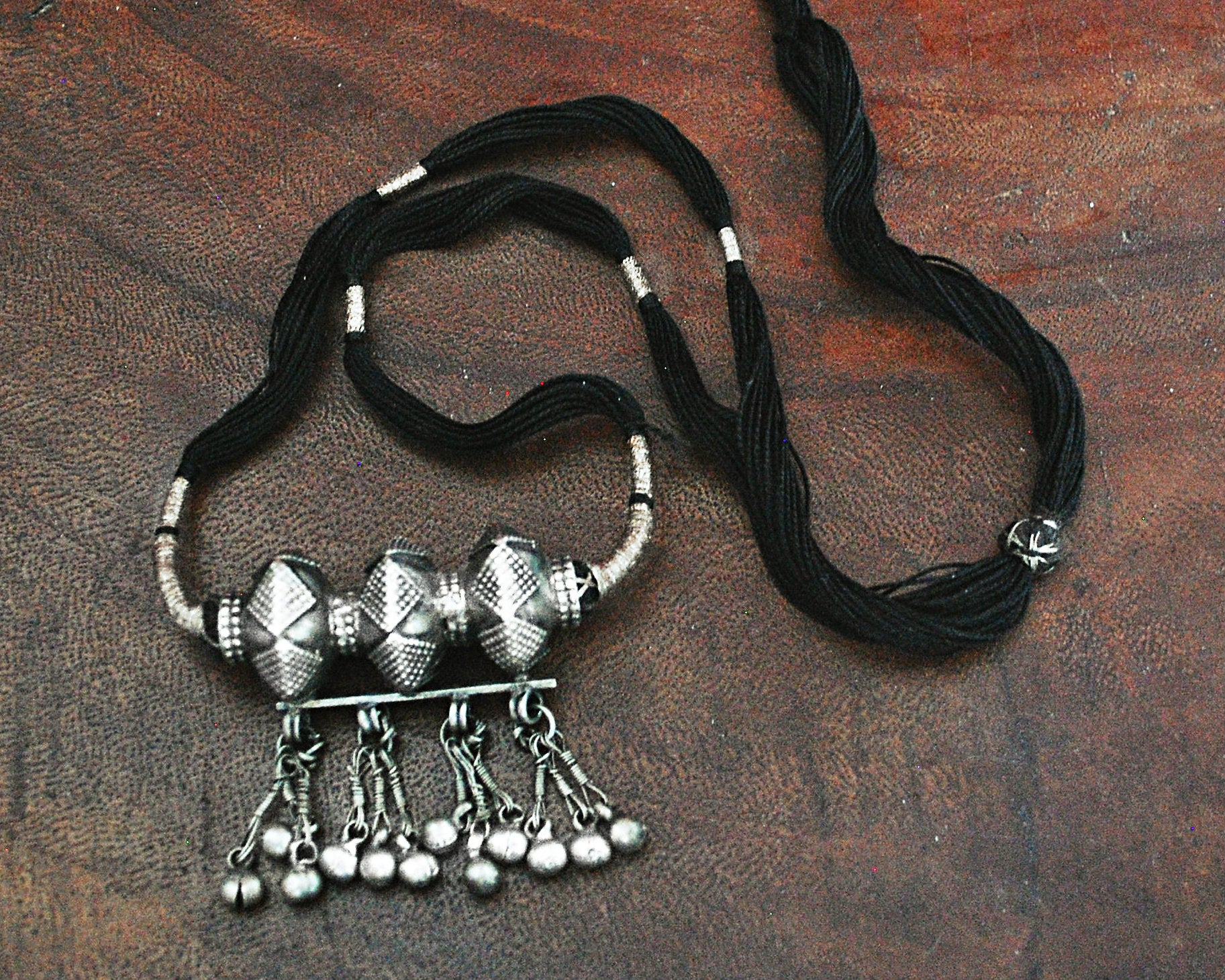 Tribal Gujarati Silver Necklace on Cotton Cord