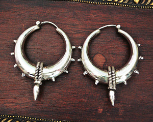 Sterling Silver Spike Hoop Earrings - LARGE