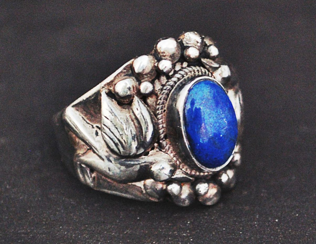 Ethnic Lapis Lazuli Ring from India with Birds - Size 6.75